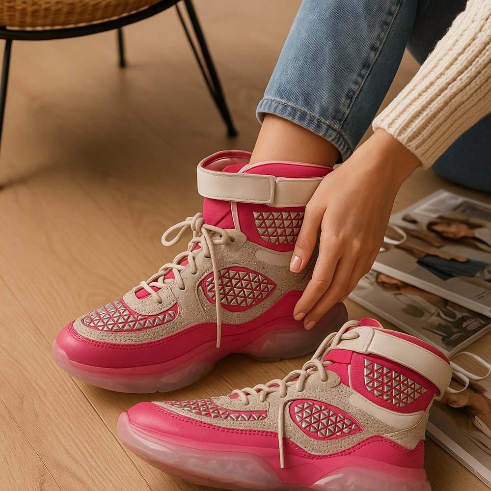 💖 Cape Robbin Rhinestone High Top Sneakers Pink Platform Shoes Size 8 NWT